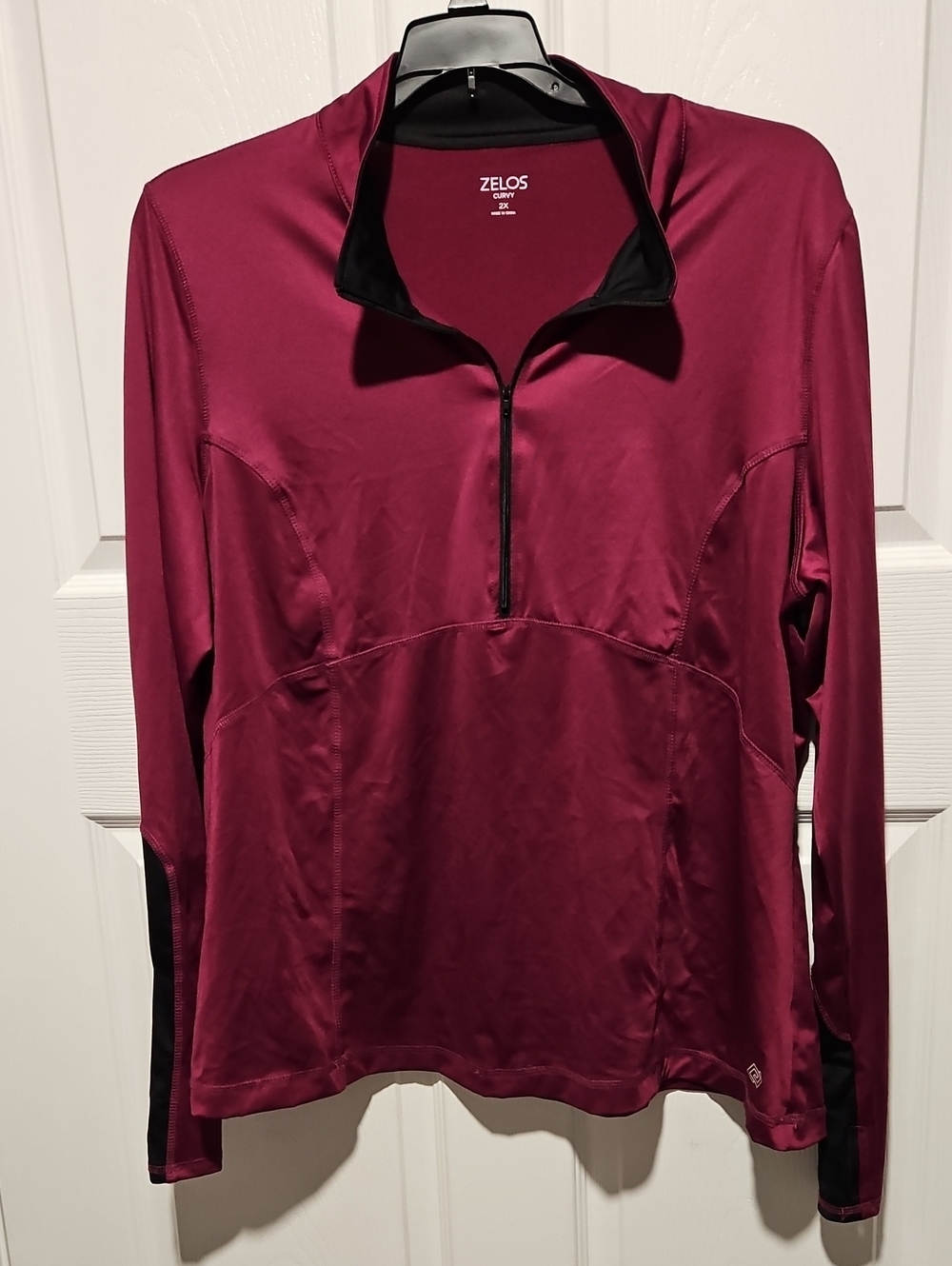 ZELOS Women's Maroon Half-Zip Long Sleeve Top